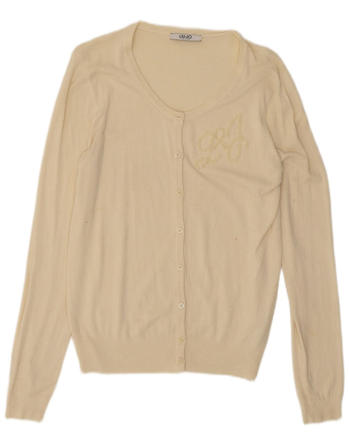 Maglione cardigan oversize da donna Liu Jo UK 10 piccolo in viscosa bianco sporco