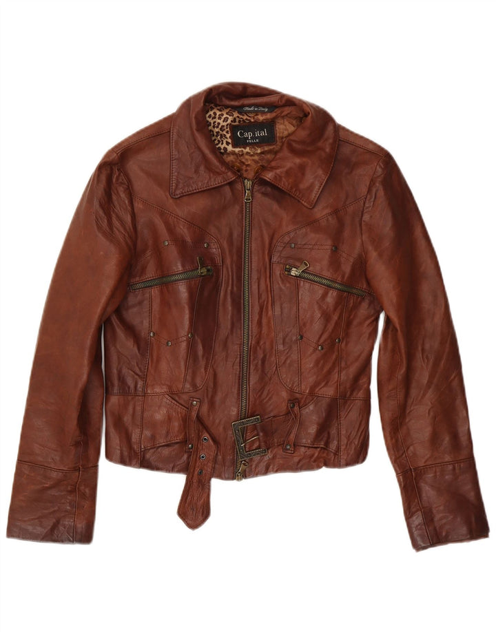 Giacca in pelle corta da donna CAPITAL UK 10 piccola in pelle marrone