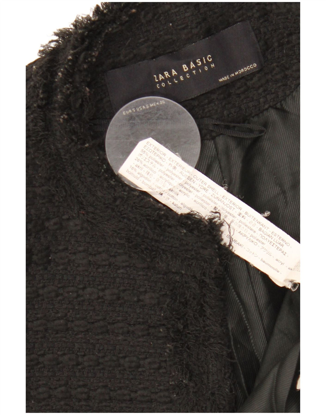 ZARA Giacca Blazer Aperta Lunga da Donna UK 10 Piccola Poliestere Nera