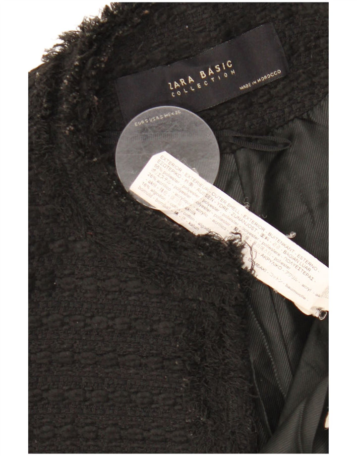 ZARA Giacca Blazer Aperta Lunga da Donna UK 10 Piccola Poliestere Nera