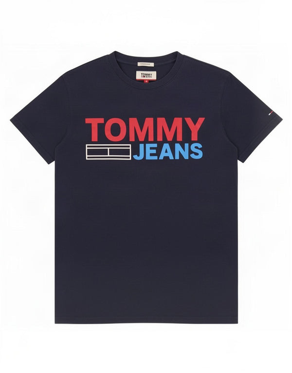 T-shirt grafica da uomo con vestibilità regolare Tommy Hilfiger Top Small in cotone blu navy