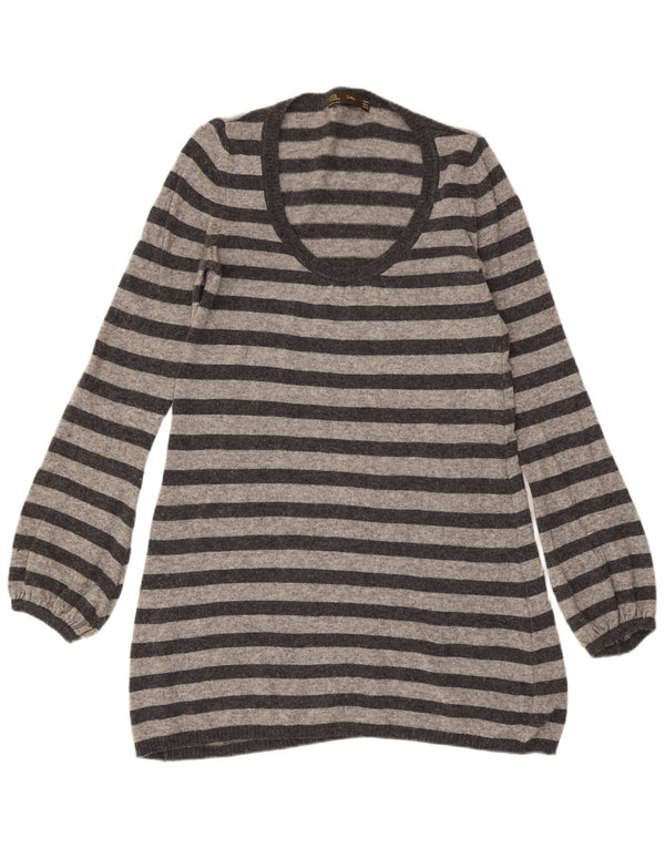 Abito maglione a maniche lunghe da donna Zara UK 12 Lana a righe grigio medio