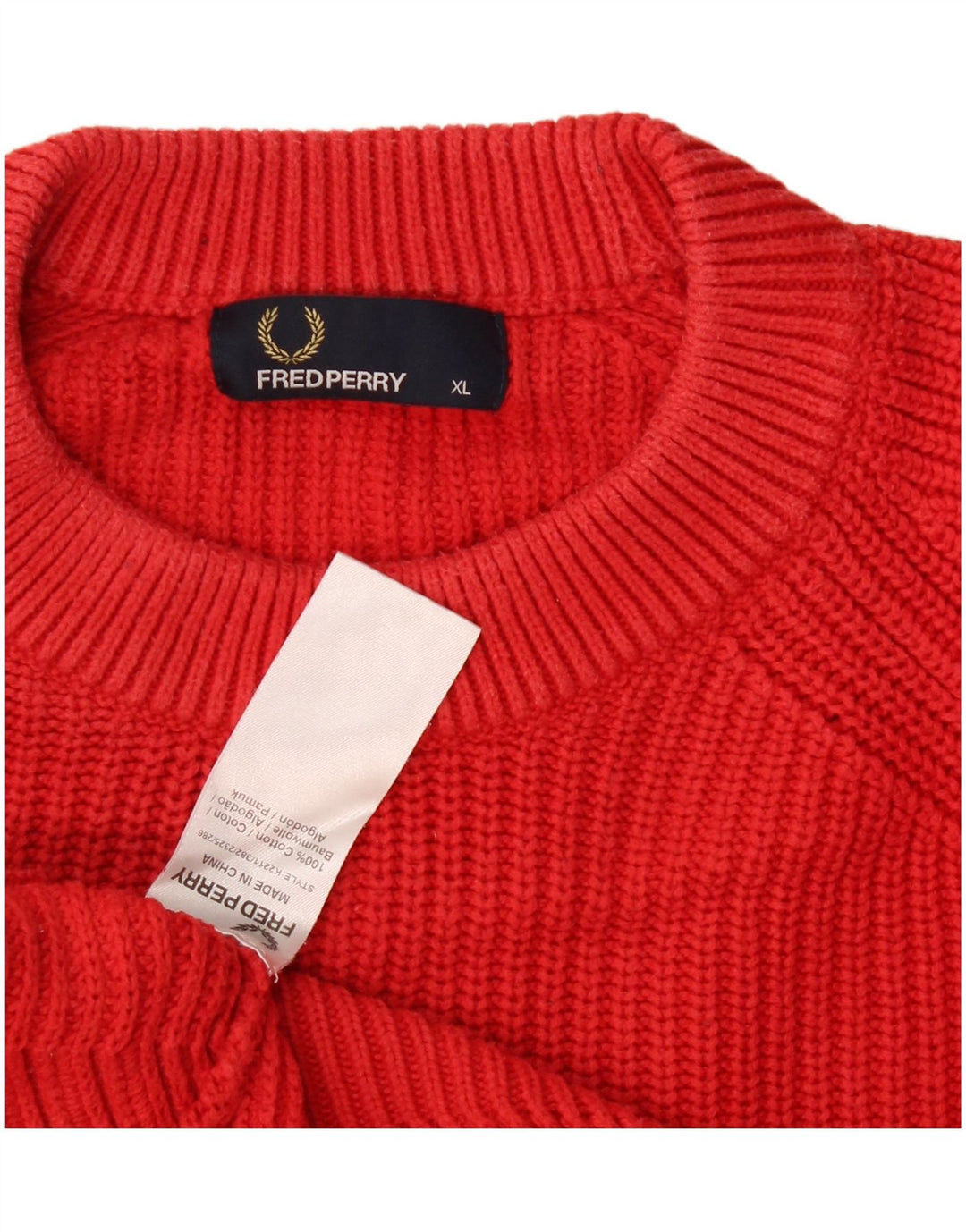 Maglione maglione girocollo da uomo Fred Perry XL in cotone rosso