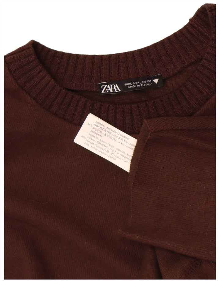 Maglione maglione con scollo a barca da donna Zara UK 16 grande poliestere marrone