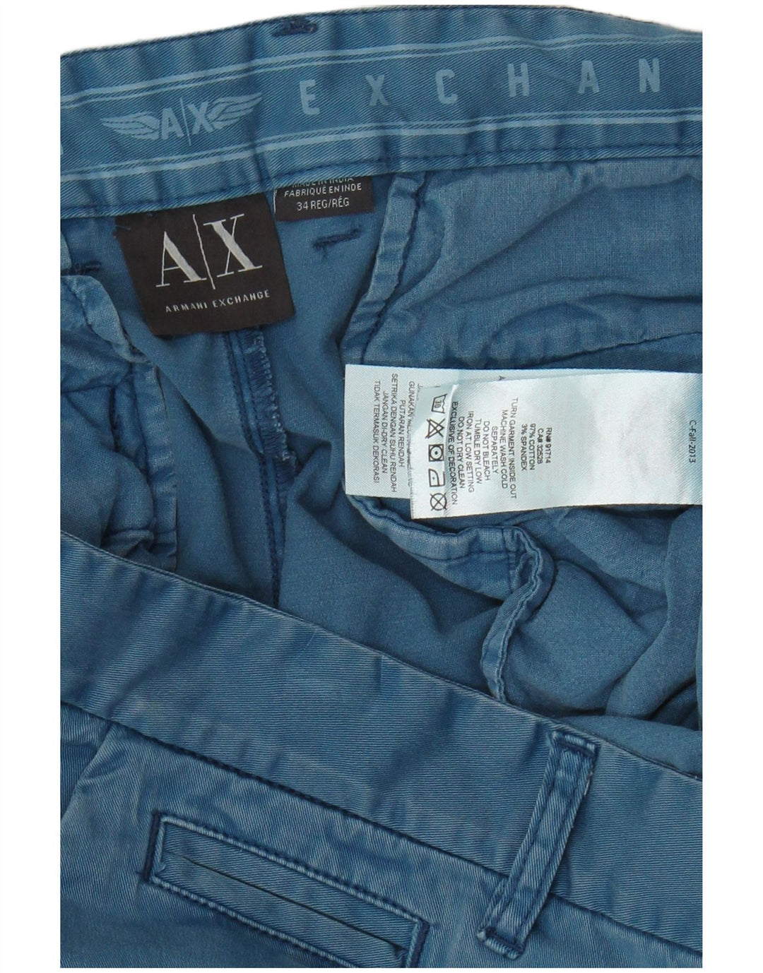 ARMANI EXCHANGE Pantaloni chino slim da uomo W34 L32 in cotone blu
