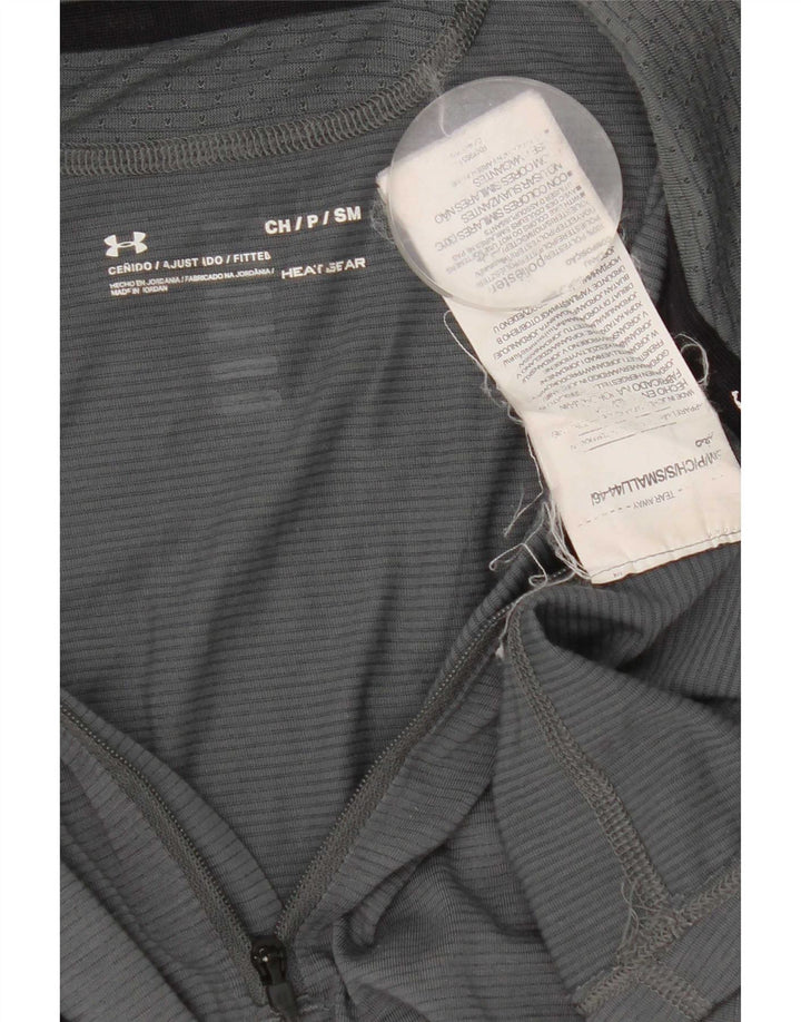 Under Armour Uomo Heat Gear Zip Collo Top Manica Lunga Piccolo Poliestere Grigio