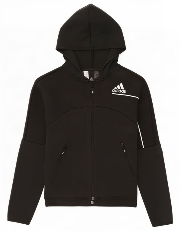 Maglione con cappuccio e zip Adidas da ragazzo 11-12 anni in cotone nero