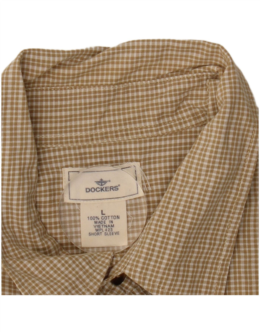 DOCKERS Camicia a maniche corte da uomo in cotone a quadri beige grande