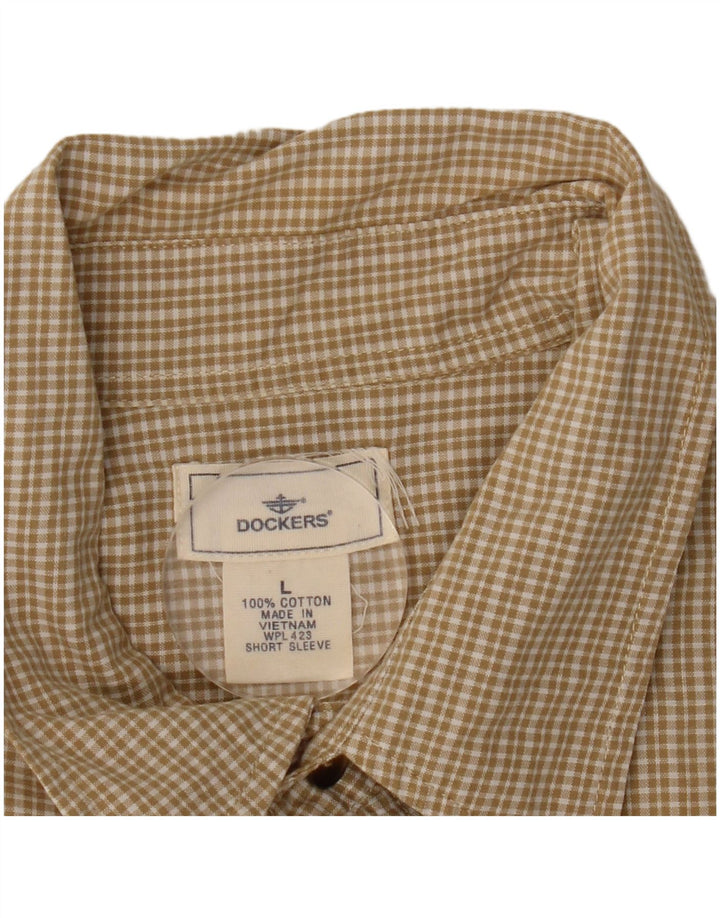 DOCKERS Camicia a maniche corte da uomo in cotone a quadri beige grande