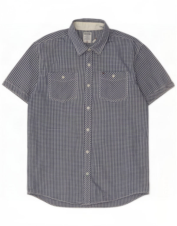 Tommy Hilfiger Mens Shirt Large Blue Gingham Cotton
