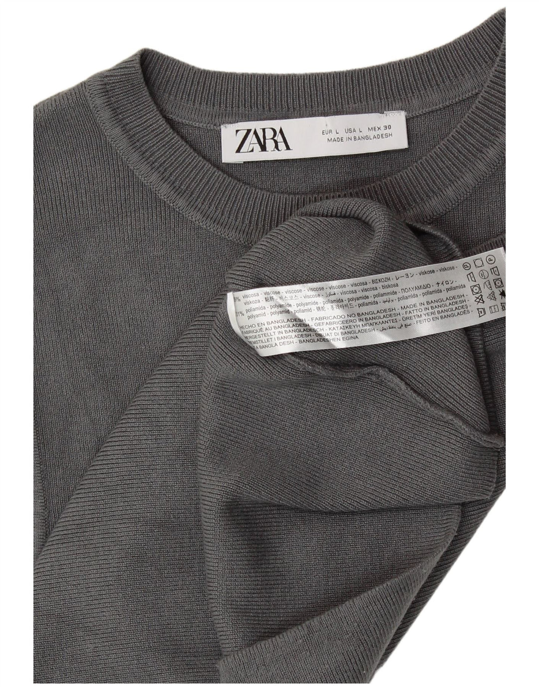 ZARA Womens Crop Vest Tank Top UK 14 Large Grey Viscose