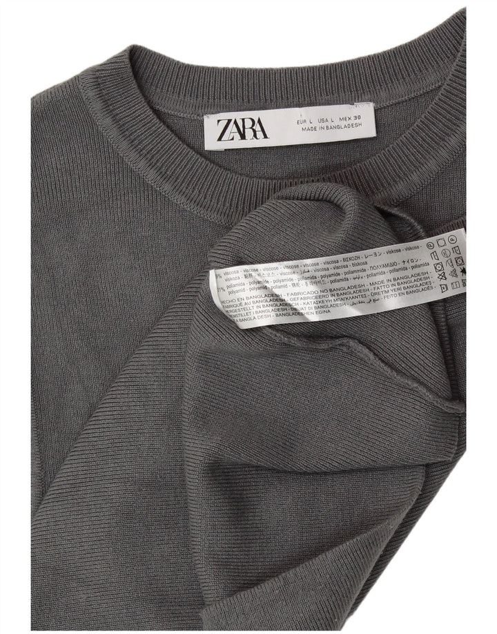 ZARA Womens Crop Vest Tank Top UK 14 Large Grey Viscose