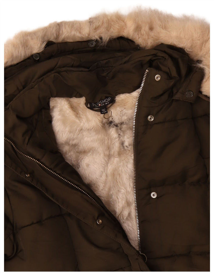 TOPSHOP Giacca imbottita oversize in sherpa corta da donna UK 12 medio cachi
