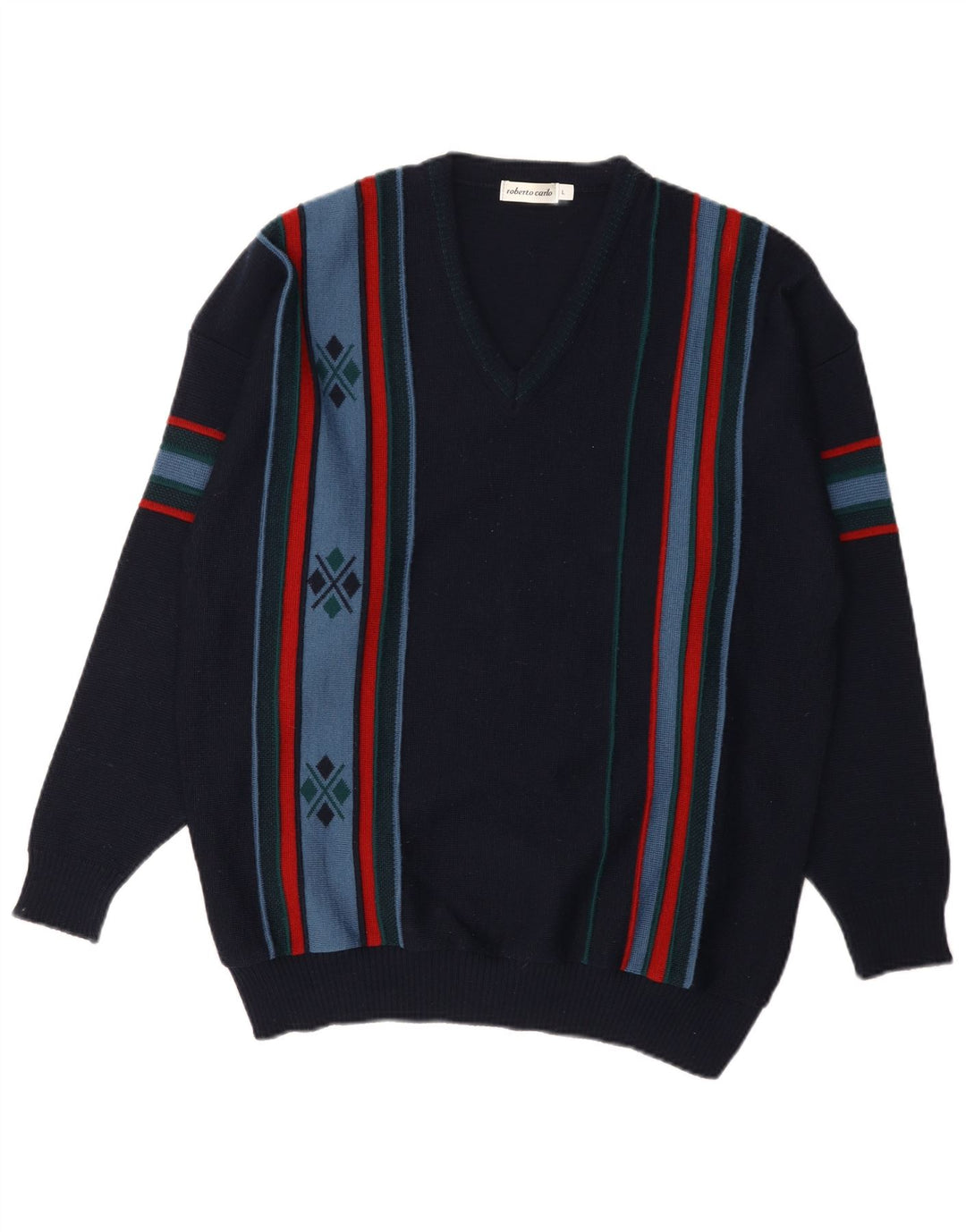 Roberto Carlo Maglione da uomo con scollo a V grande blu navy a rombi/diamante
