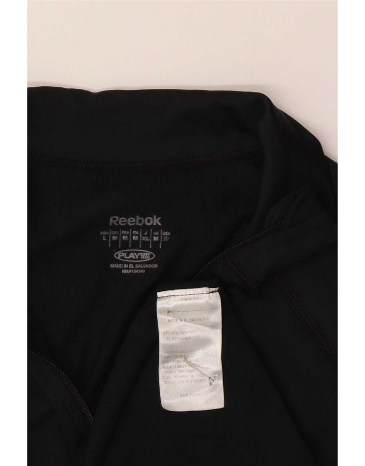 Reebok Donna Zip Neck Pullover Tuta Top UK 12 Medium Nero Poliestere