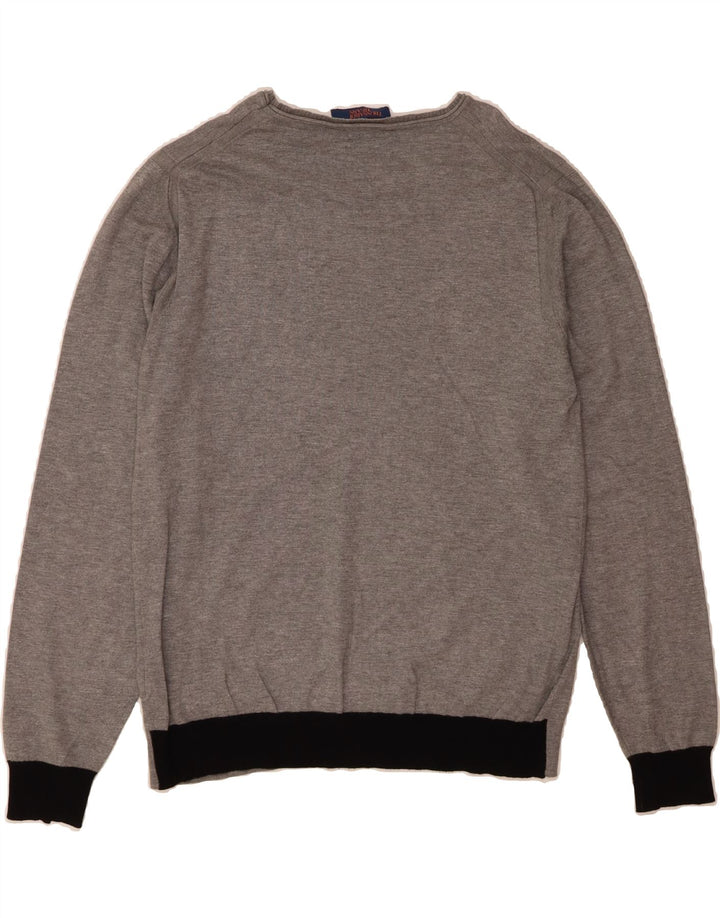 TRUSSARDI JEANS Mens Boat Neck Jumper Sweater Large Grey Polyvinyl Vintage Trussardi Jeans and Second-Hand Trussardi Jeans from Messina Hembry 