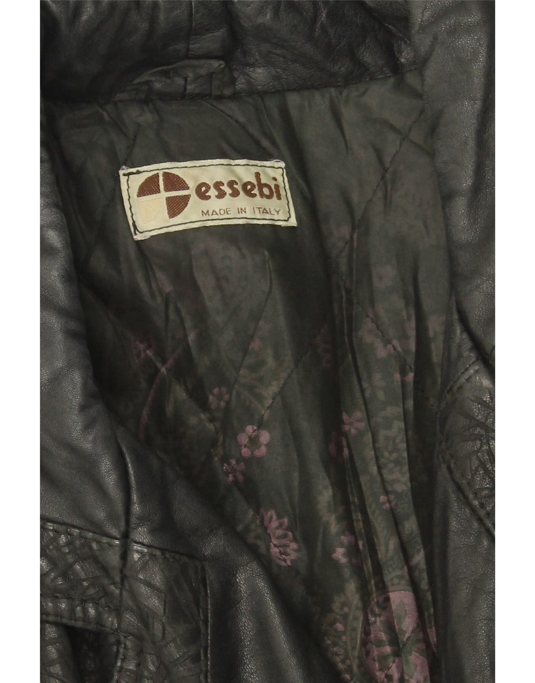 ESSEBI Womens Leather Jacket UK 12 Medium  Black Geometric Viscose Vintage Essebi and Second-Hand Essebi from Messina Hembry 