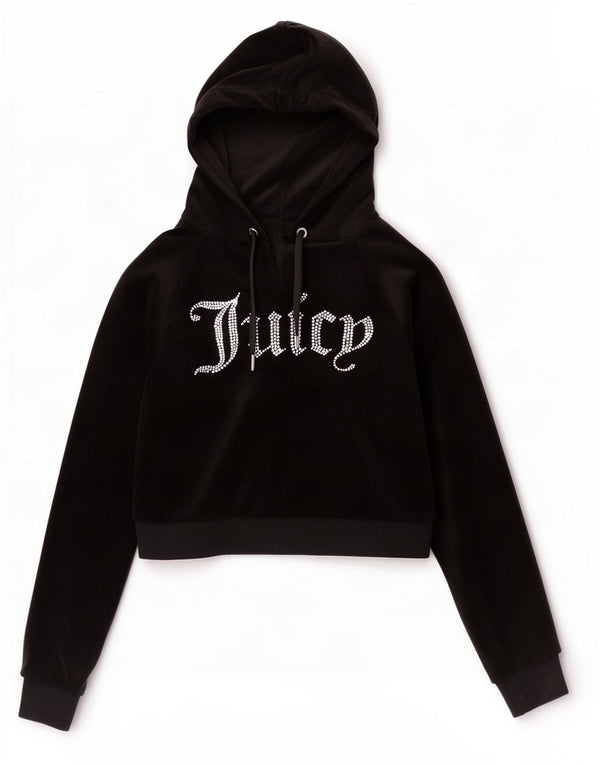 Juicy Couture Womens Graphic Crop Hoodie Jumper UK 12 Medium Black
