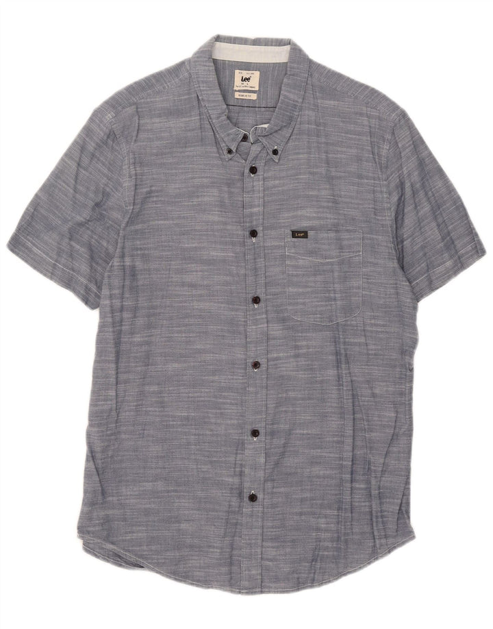 Camicia Lee da uomo a maniche corte, vestibilità regolare, grande, in cotone chiazzato blu