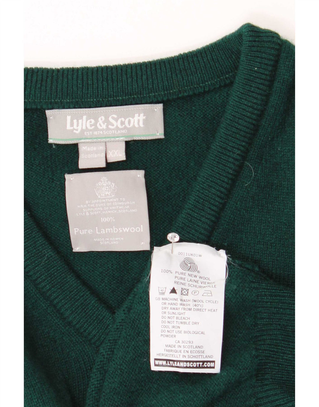 Lyle & Scott Maglione da uomo con scollo a V 2XL Lana verde