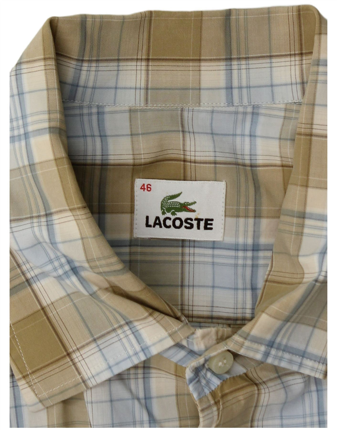 LACOSTE Camicia a maniche corte da uomo taglia 46 2XL a quadri kaki