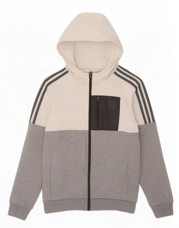 Felpa con cappuccio e zip Adidas da bambino 13-14 anni in cotone color block grigio