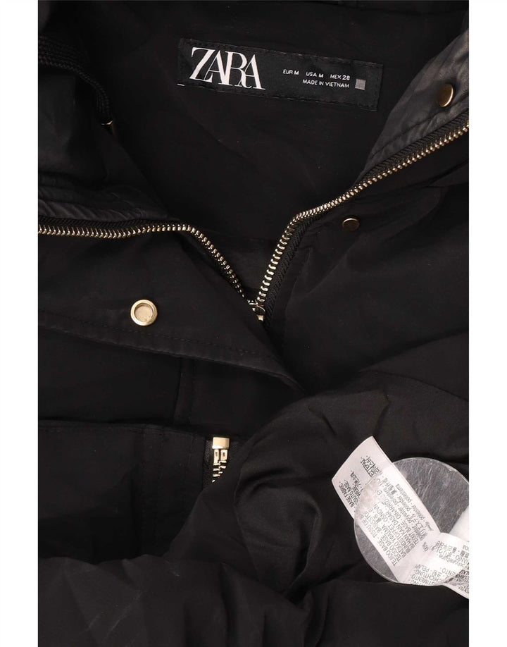 Cappotto imbottito con cappuccio da donna Zara UK 14 poliestere nero medio