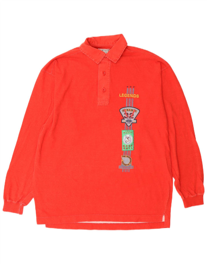 Polo da uomo a maniche lunghe con grafica United Cotton Rosso medio
