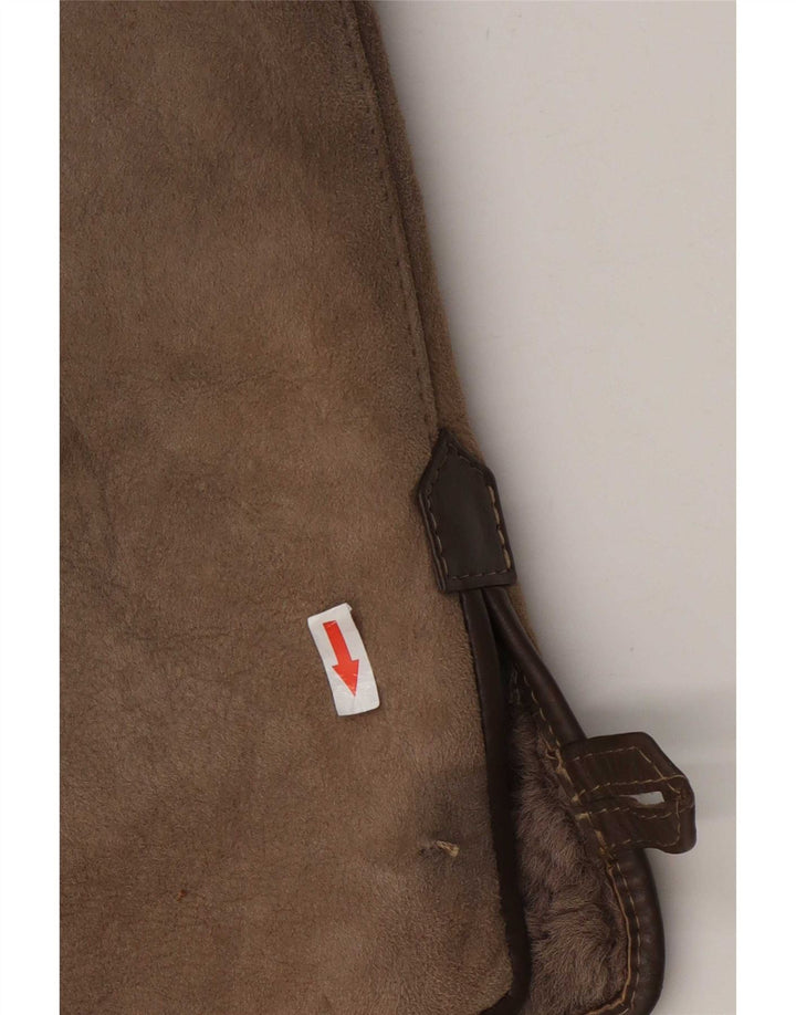 Giacca in shearling da donna vintage UK 20 2XL Pelle di agnello beige