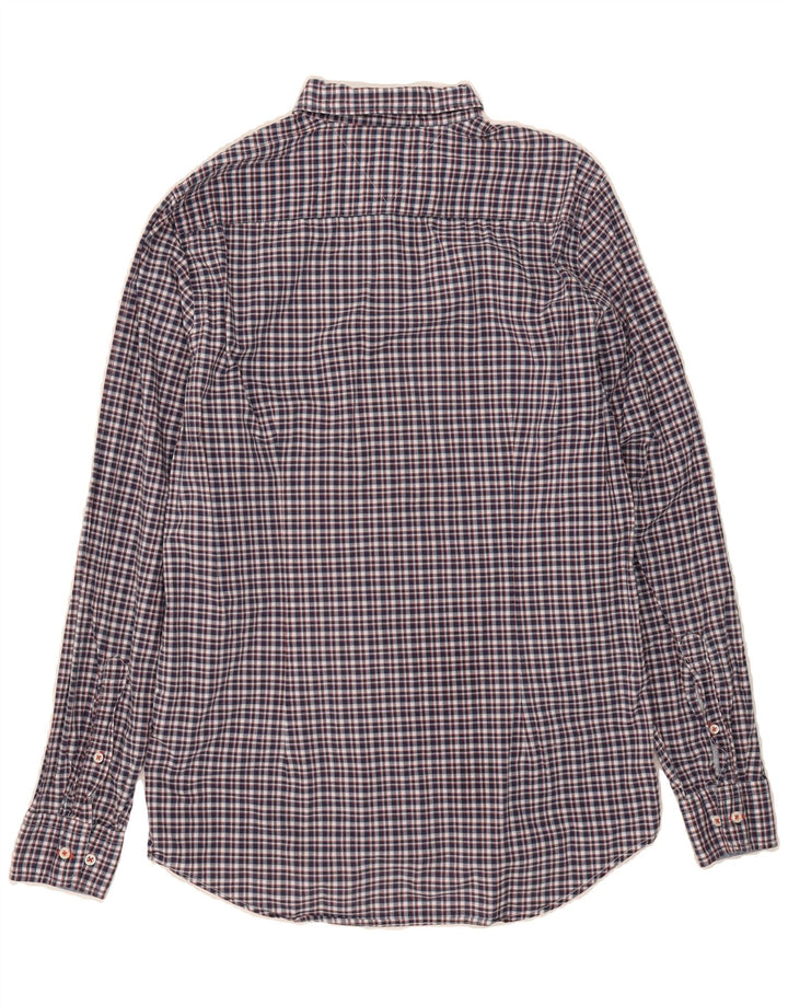 TOMMY HILFIGER Mens Slim Fit Shirt Medium Navy Blue Check Cotton