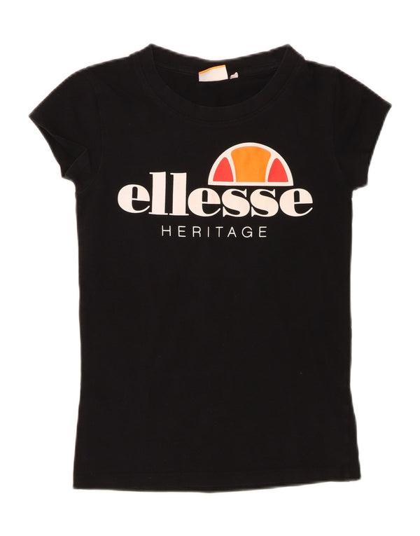 Ellesse Womens Graphic T-Shirt Top UK 4 XS Black Cotton