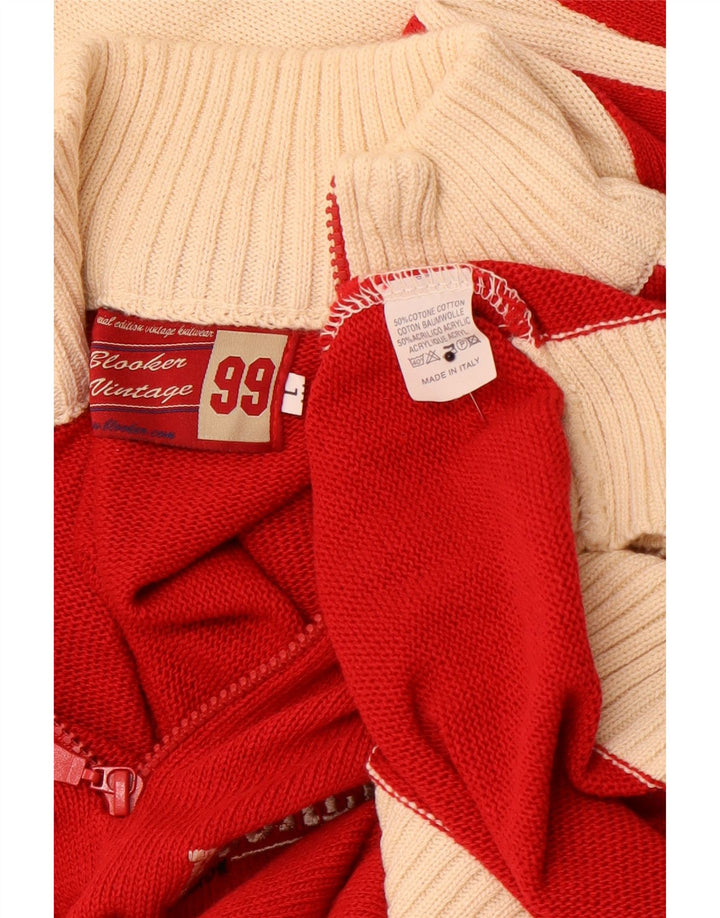 BLOOKER Maglione da uomo con zip e collo grande in cotone color block rosso