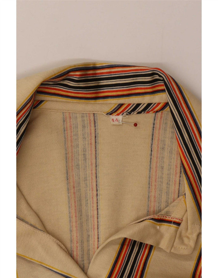 Camicia vintage da donna IT 44 in cotone a righe beige medio