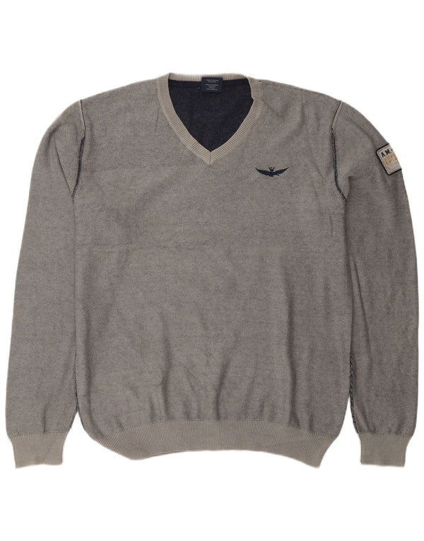 Maglione da uomo con scollo a V Aeronautica Militare XL in cotone grigio