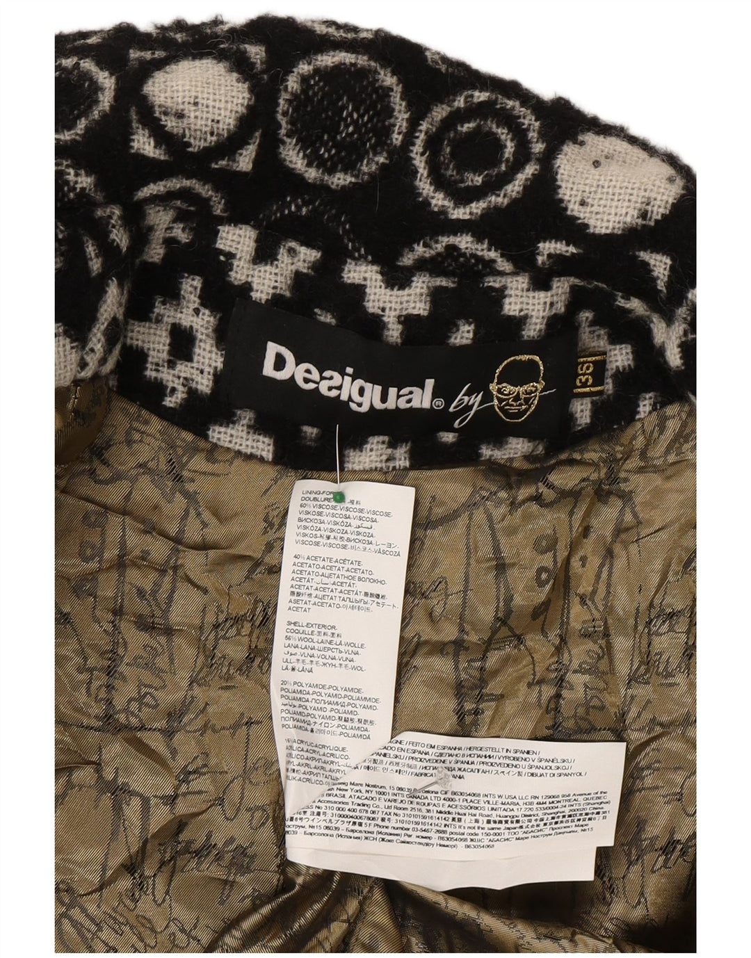 Cappotto Desigual da donna EU 36 piccolo in viscosa geometrica nera