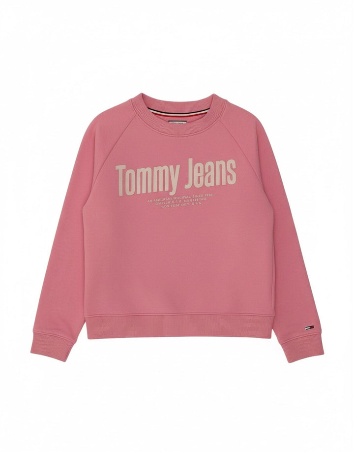 TOMMY HILFIGER Womens Crop Graphic Sweatshirt Jumper UK 14 Medium Pink