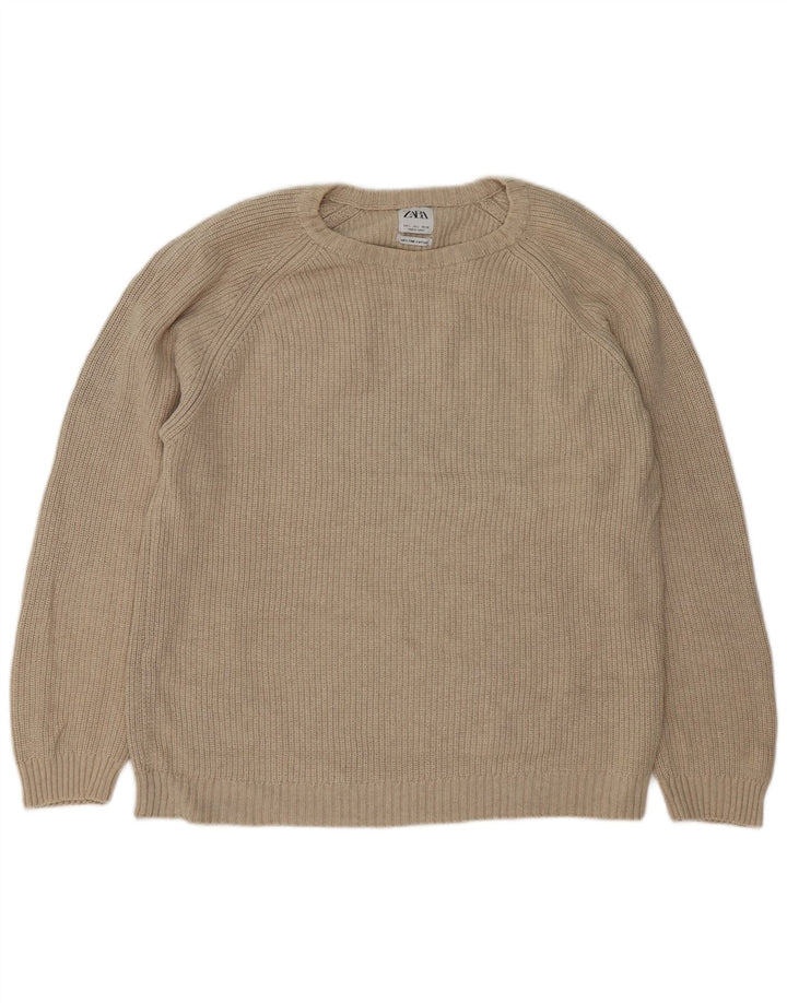 Maglione girocollo da donna Zara, maglione grande in cotone beige