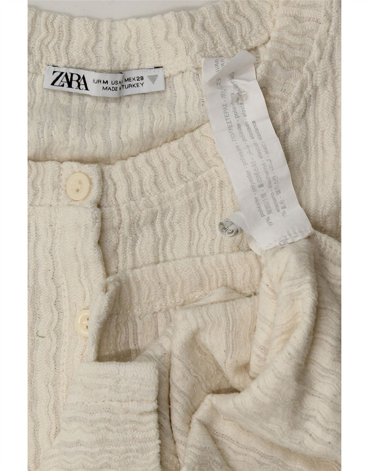 Maglione cardigan corto da donna Zara UK 12 poliestere bianco sporco medio