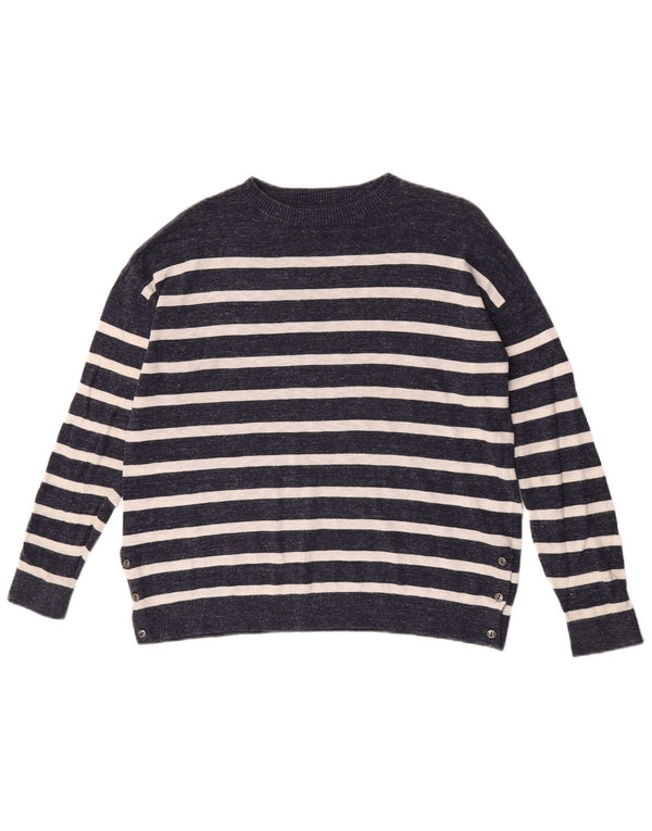 Maglione maglione con scollo a barca da donna Fat Face UK 12 Medio a righe blu navy
