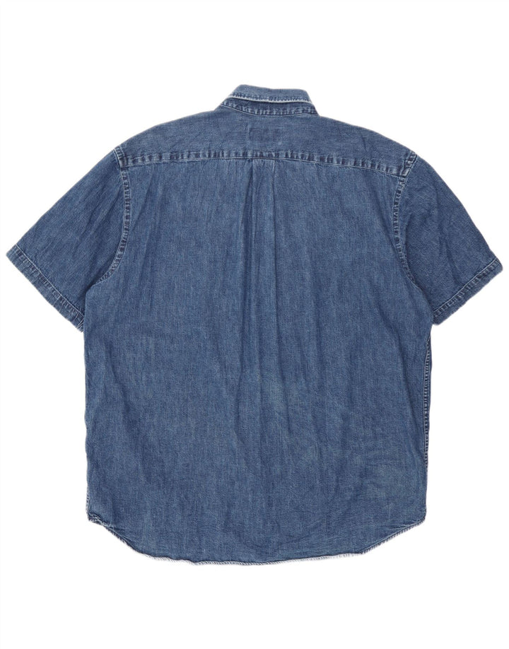 Eddie Bauer Camicia di jeans a maniche corte da uomo di grandi dimensioni in cotone blu