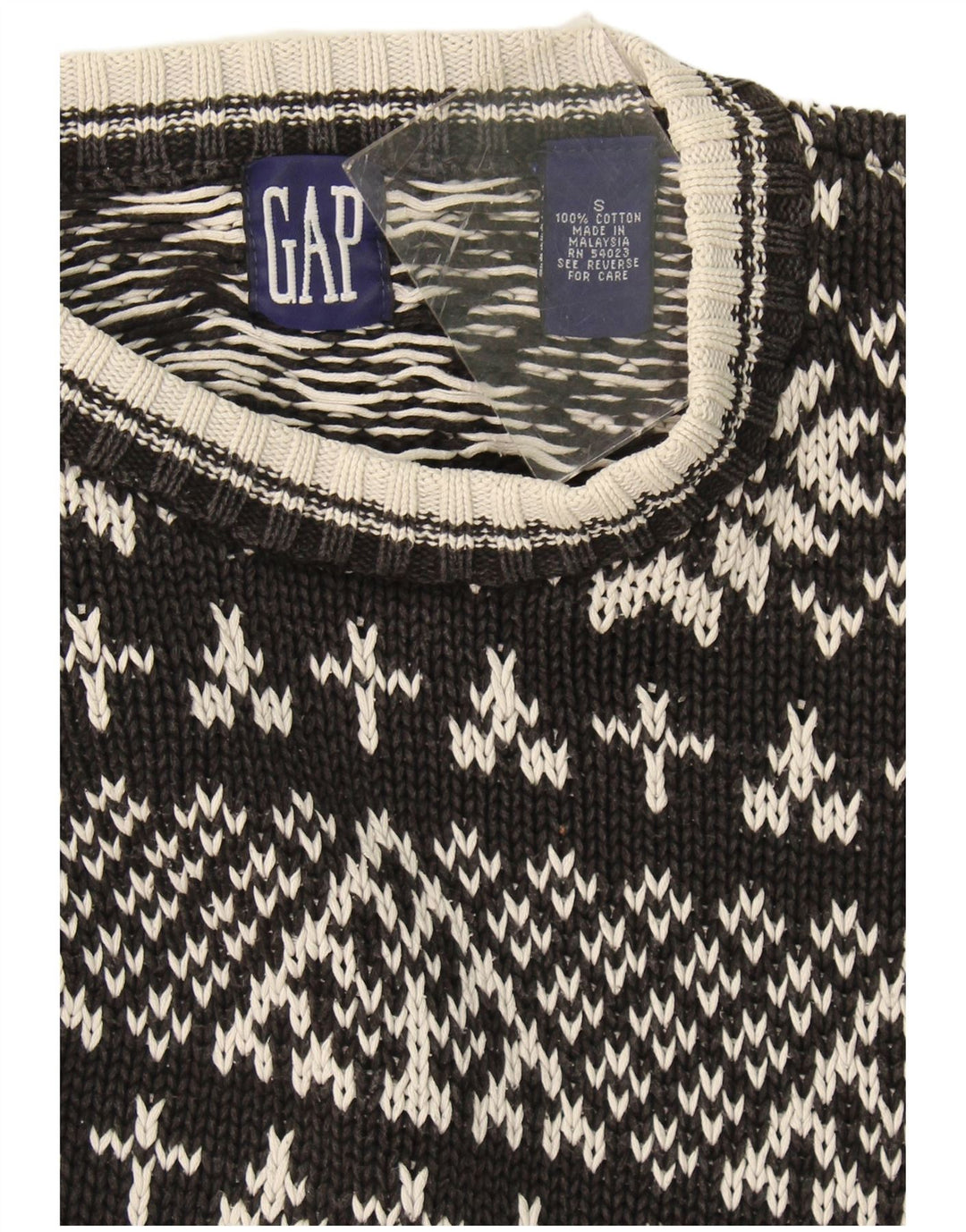 Maglione maglione girocollo da uomo Gap piccolo cotone Fair Isle nero
