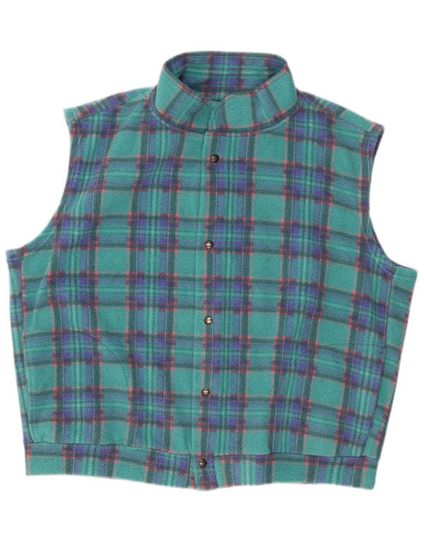 Gilet in pile da uomo vintage vestibilità ampia UK 40 grande poliestere a quadri turchese
