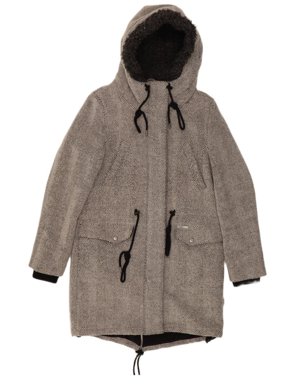 Giacca parka con cappuccio da donna KHUJO UK 14 grande poliestere grigio a spina di pesce