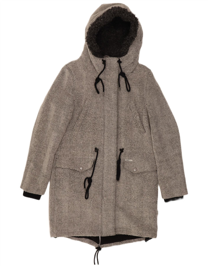 Giacca parka con cappuccio da donna KHUJO UK 14 grande poliestere grigio a spina di pesce