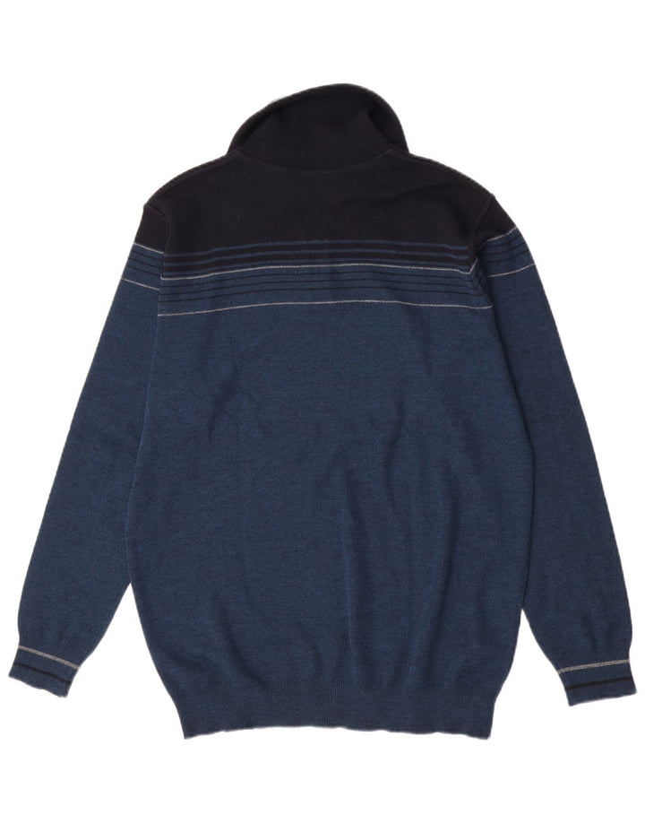 Maglione da uomo con zip e collo Il Granchio Lana color block medio blu navy