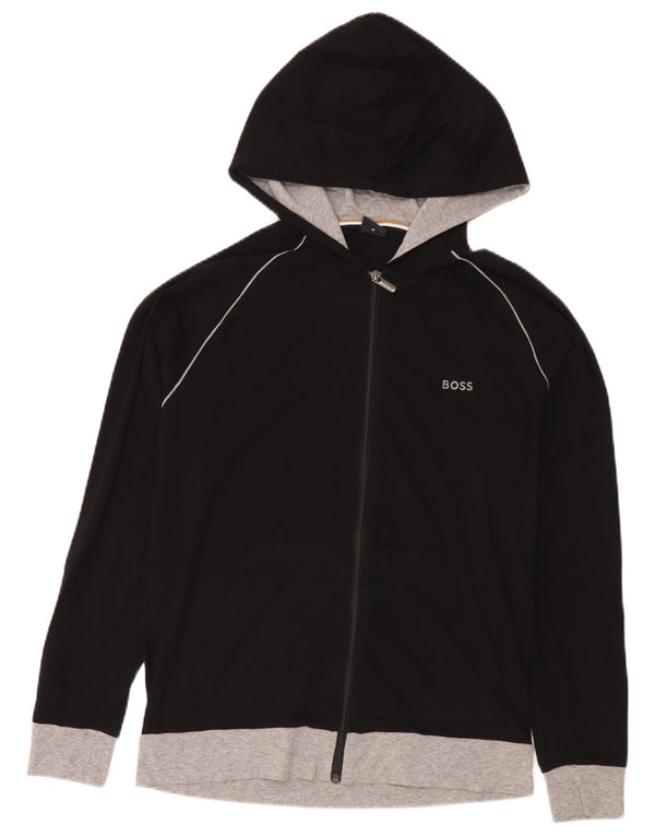Maglione con cappuccio e zip da uomo Hugo Boss in cotone color block nero medio