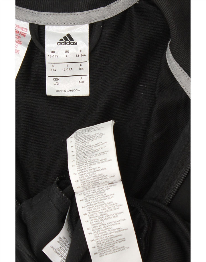 ADIDAS Boys Tracksuit Top Jacket 13-14 Years  Black Colourblock Polyester