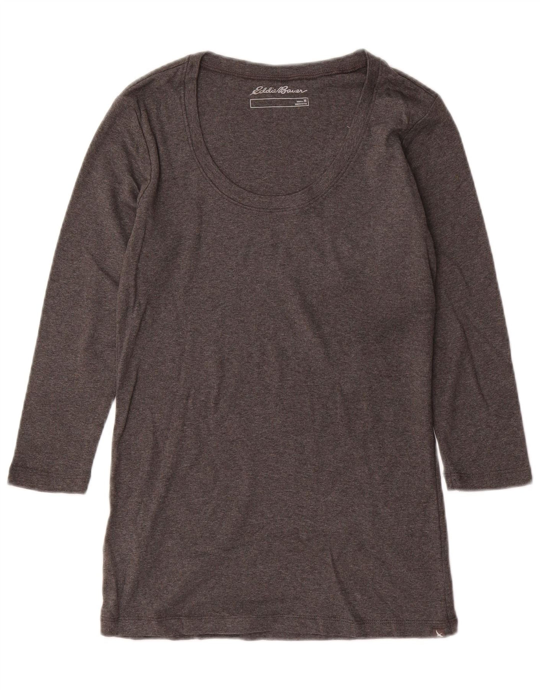 EDDIE BAUER Top da donna manica 3/4 UK 12 Cotone grigio medio