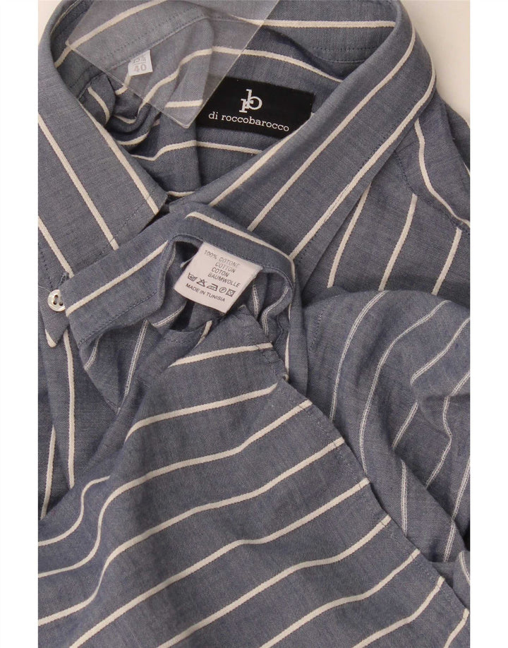 Camicia da uomo Roccobarocco taglia 40 15 3/4 cotone gessato medio blu navy
