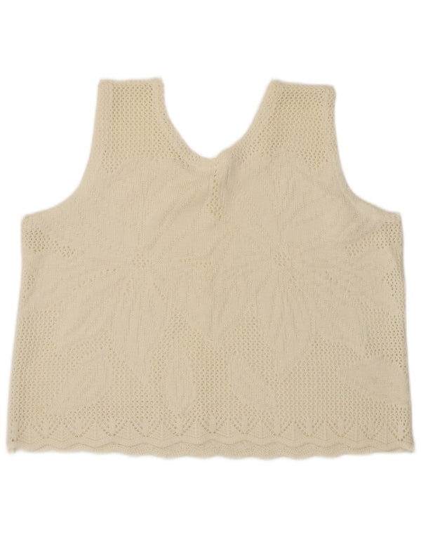 Canotta corta da donna vintage UK 16 grande floreale bianco sporco